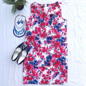 Talbots White Dress With Pink/Blue Flowers